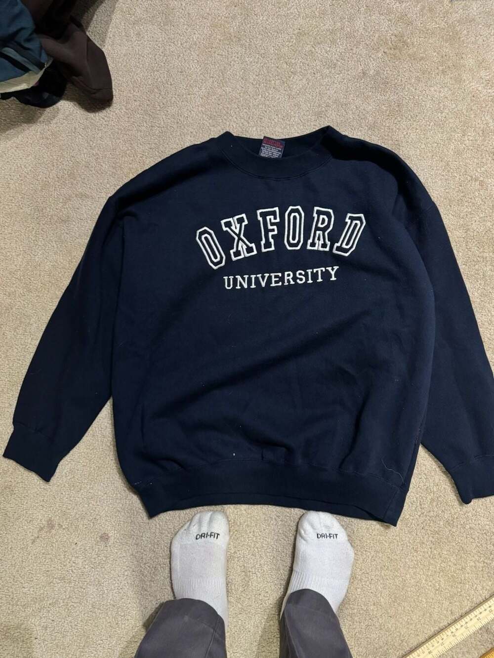 Vintage Oxford University Embroidered Spell Out Navy Crewneck Sweatshirt - Picture 1 of 4